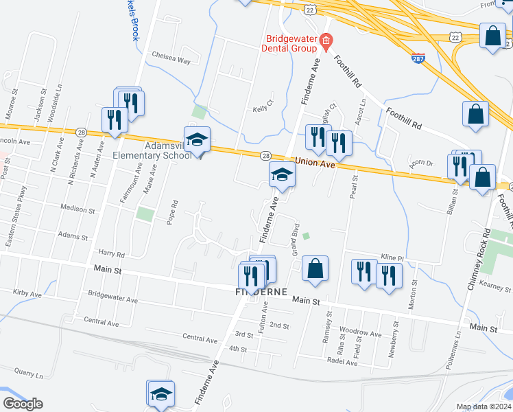map of restaurants, bars, coffee shops, grocery stores, and more near 111 Finderne Avenue in Bridgewater Township