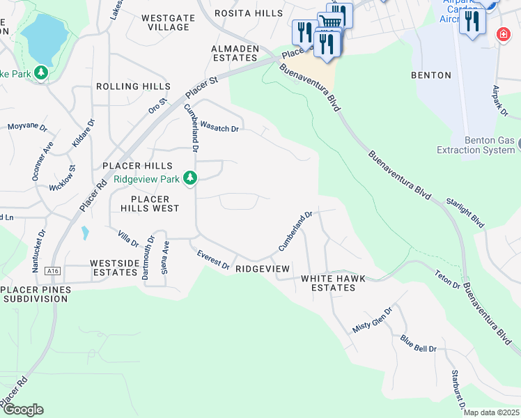 map of restaurants, bars, coffee shops, grocery stores, and more near 3811 Andes Drive in Redding