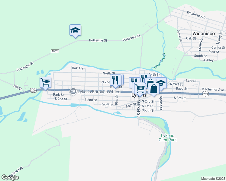 map of restaurants, bars, coffee shops, grocery stores, and more near 461 Main Street in Lykens