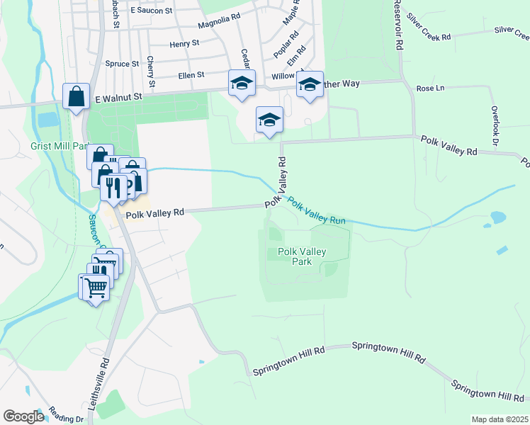 map of restaurants, bars, coffee shops, grocery stores, and more near 2052 Polk Valley Road in Hellertown