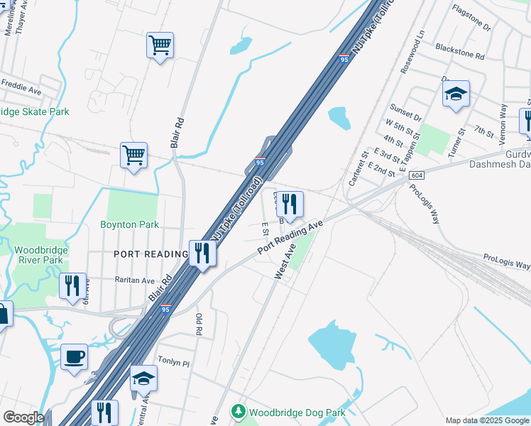 map of restaurants, bars, coffee shops, grocery stores, and more near 35 Lee Street in Woodbridge Township