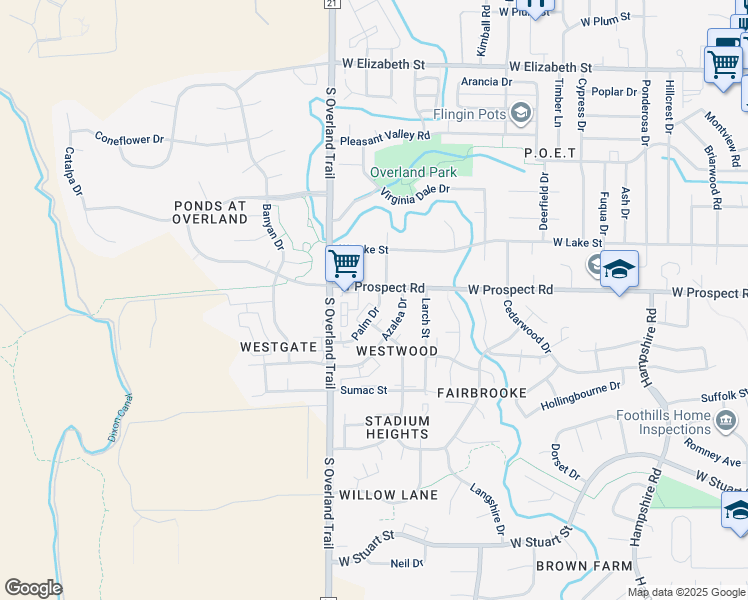 map of restaurants, bars, coffee shops, grocery stores, and more near 1603 Palm Drive in Fort Collins