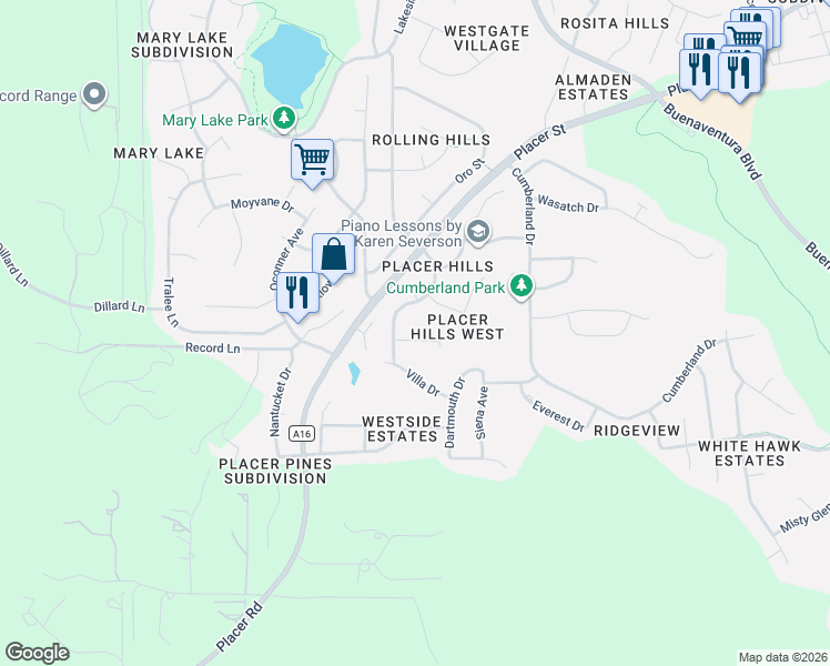 map of restaurants, bars, coffee shops, grocery stores, and more near 2165 Wisconsin Avenue in Redding