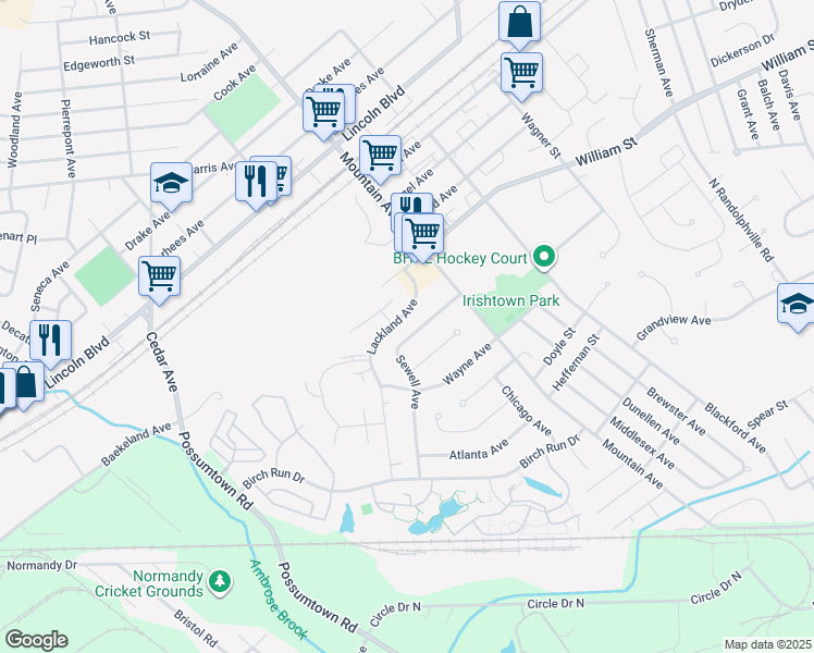 map of restaurants, bars, coffee shops, grocery stores, and more near 31 Lackland Avenue in Piscataway