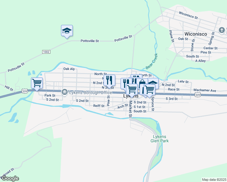 map of restaurants, bars, coffee shops, grocery stores, and more near 533 Main Street in Lykens