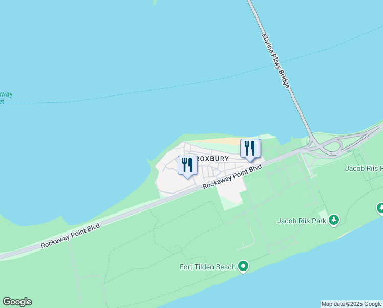 map of restaurants, bars, coffee shops, grocery stores, and more near Seabreeze Avenue in Queens