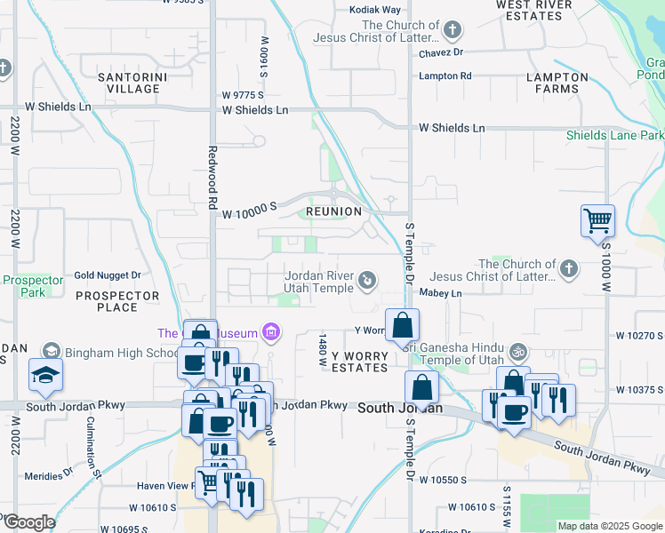 map of restaurants, bars, coffee shops, grocery stores, and more near 1456 West Cornerstone Drive in South Jordan