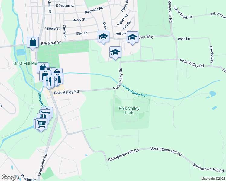 map of restaurants, bars, coffee shops, grocery stores, and more near 2052 Polk Valley Road in Hellertown