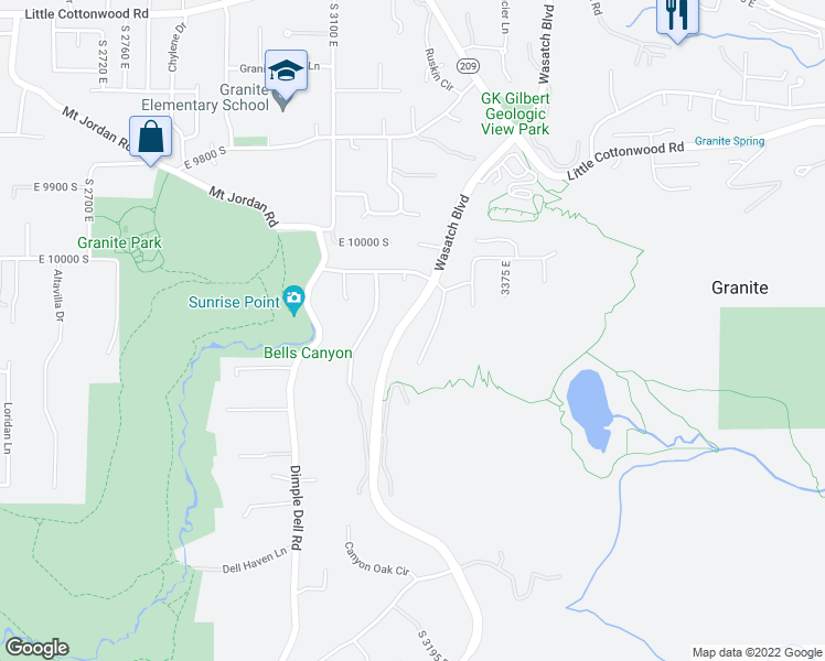map of restaurants, bars, coffee shops, grocery stores, and more near 10115 Wasatch Boulevard in Sandy