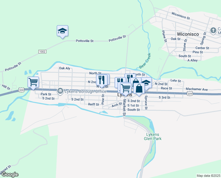 map of restaurants, bars, coffee shops, grocery stores, and more near 533 Main Street in Lykens