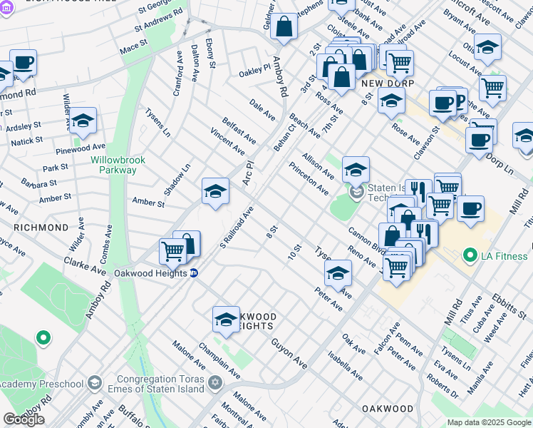 map of restaurants, bars, coffee shops, grocery stores, and more near 334 Tysens Lane in Staten Island