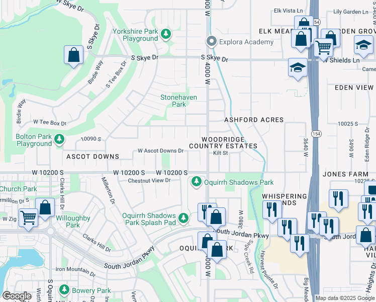 map of restaurants, bars, coffee shops, grocery stores, and more near 4072 West Ascot Downs Drive in South Jordan
