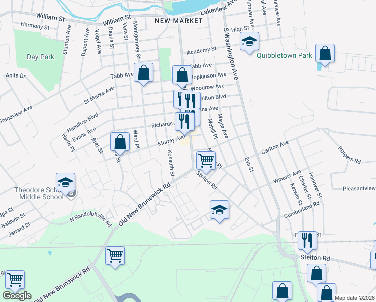 map of restaurants, bars, coffee shops, grocery stores, and more near 234 Stelton Road in Piscataway