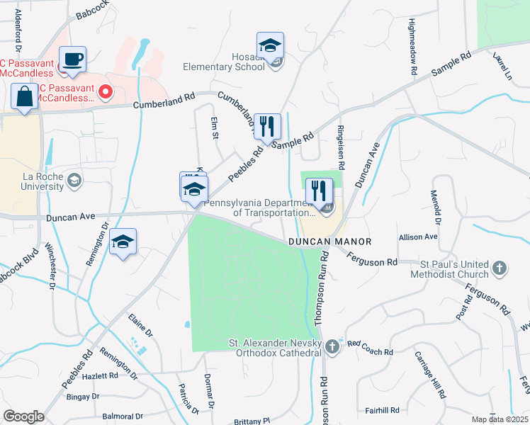 map of restaurants, bars, coffee shops, grocery stores, and more near 8854 Royal Manor Drive in McCandless