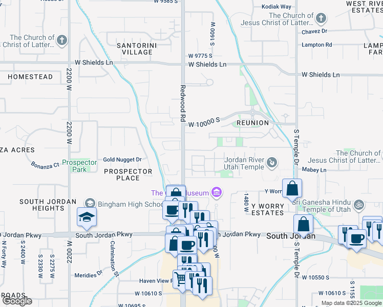 map of restaurants, bars, coffee shops, grocery stores, and more near 10119 South Redwood Road in South Jordan