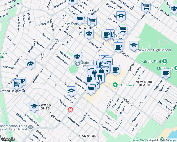 map of restaurants, bars, coffee shops, grocery stores, and more near 199 Allison Avenue in Staten Island