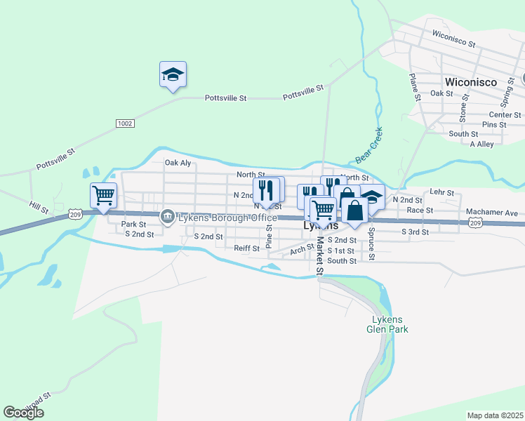 map of restaurants, bars, coffee shops, grocery stores, and more near 461 Main Street in Lykens