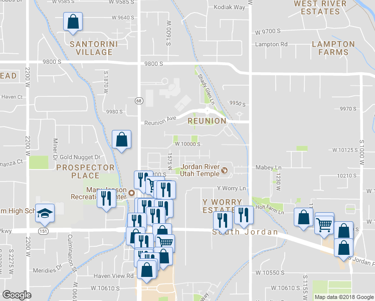 map of restaurants, bars, coffee shops, grocery stores, and more near 1538 West Cornerstone Drive in South Jordan
