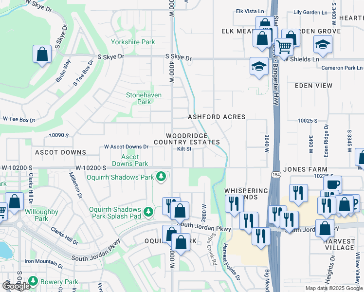 map of restaurants, bars, coffee shops, grocery stores, and more near 3964 Kilt Street in South Jordan