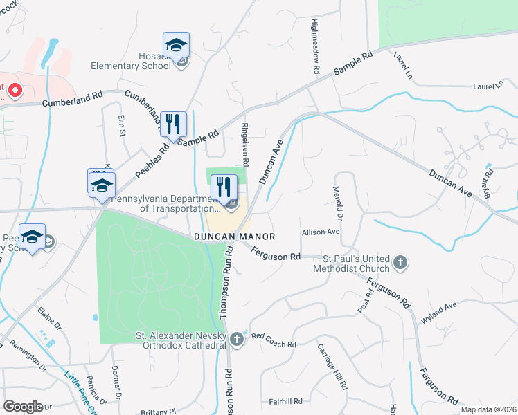 map of restaurants, bars, coffee shops, grocery stores, and more near 1714 Duncan Avenue in McCandless