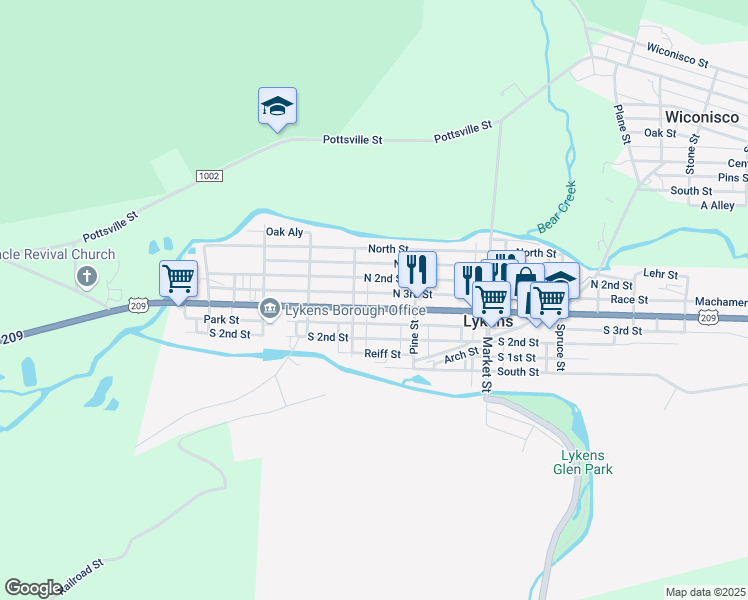 map of restaurants, bars, coffee shops, grocery stores, and more near 423 Main Street in Lykens