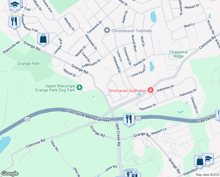 map of restaurants, bars, coffee shops, grocery stores, and more near 411 Daniel St in Allentown