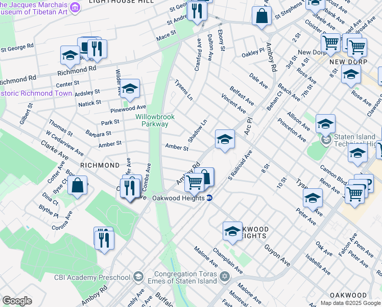 map of restaurants, bars, coffee shops, grocery stores, and more near 30 Amber Street in Staten Island