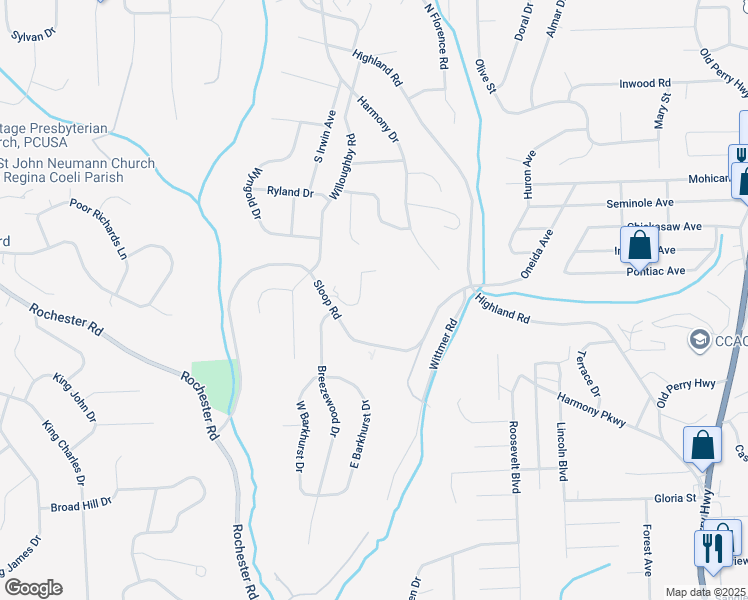 map of restaurants, bars, coffee shops, grocery stores, and more near 603 Calais Drive in Pittsburgh