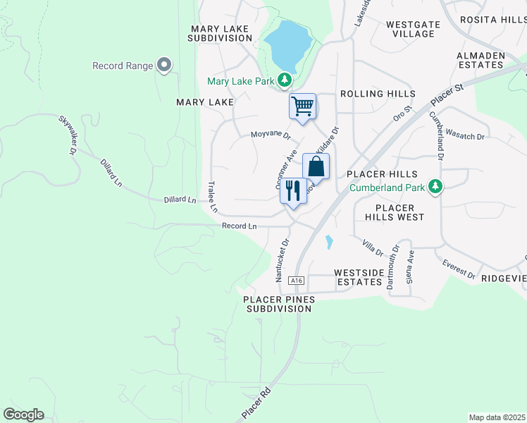 map of restaurants, bars, coffee shops, grocery stores, and more near 4975 Tralee Lane in Redding