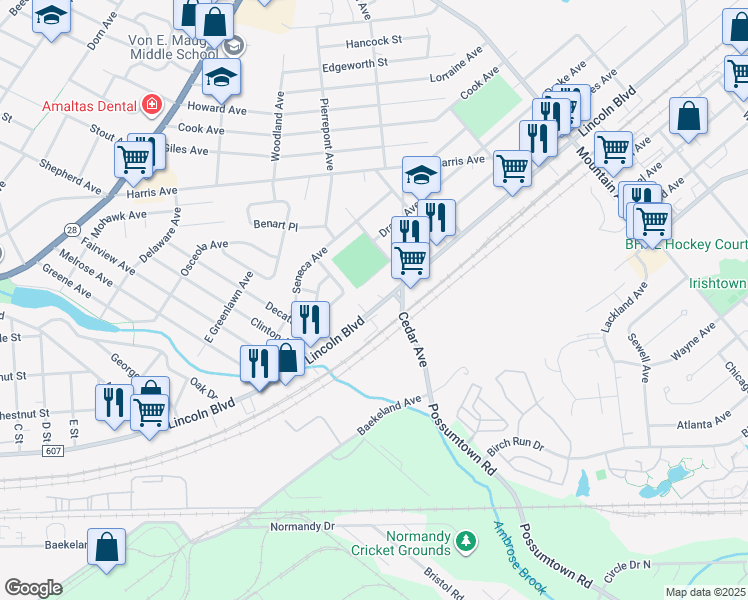 map of restaurants, bars, coffee shops, grocery stores, and more near 5 Jill Court in Middlesex
