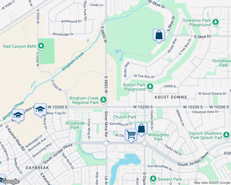 map of restaurants, bars, coffee shops, grocery stores, and more near 10117 Glenmoor Drive in South Jordan