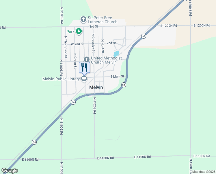 map of restaurants, bars, coffee shops, grocery stores, and more near 116 South Hunt Street in Melvin