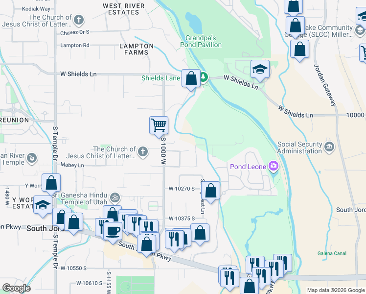 map of restaurants, bars, coffee shops, grocery stores, and more near 928 Melody Court in South Jordan