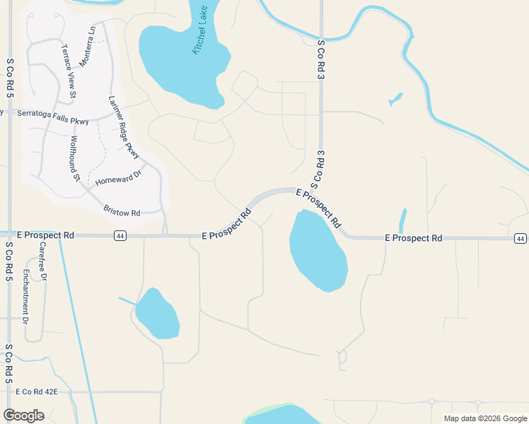 map of restaurants, bars, coffee shops, grocery stores, and more near 5949 County Road 44 in Fort Collins