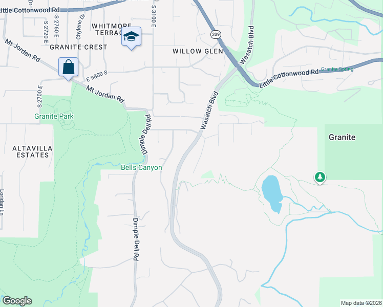 map of restaurants, bars, coffee shops, grocery stores, and more near 10115 Wasatch Boulevard in Sandy
