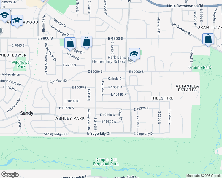map of restaurants, bars, coffee shops, grocery stores, and more near 2246 East 10095 South in Sandy