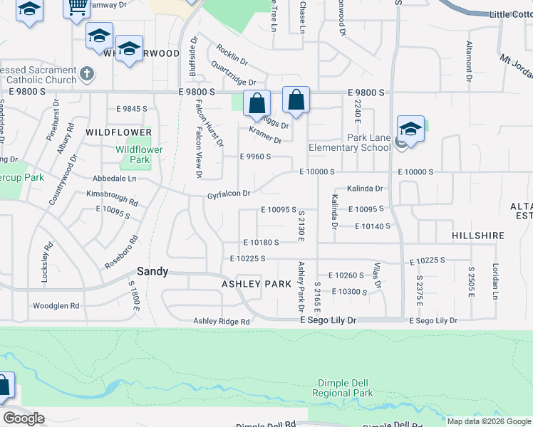 map of restaurants, bars, coffee shops, grocery stores, and more near 10111 South 2050 East in Sandy