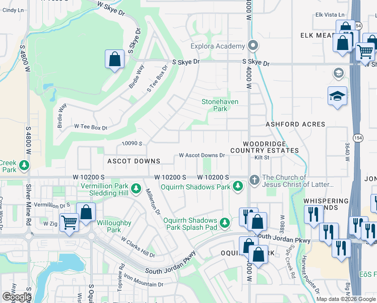map of restaurants, bars, coffee shops, grocery stores, and more near 4212 Ascot Downs Dr in South Jordan