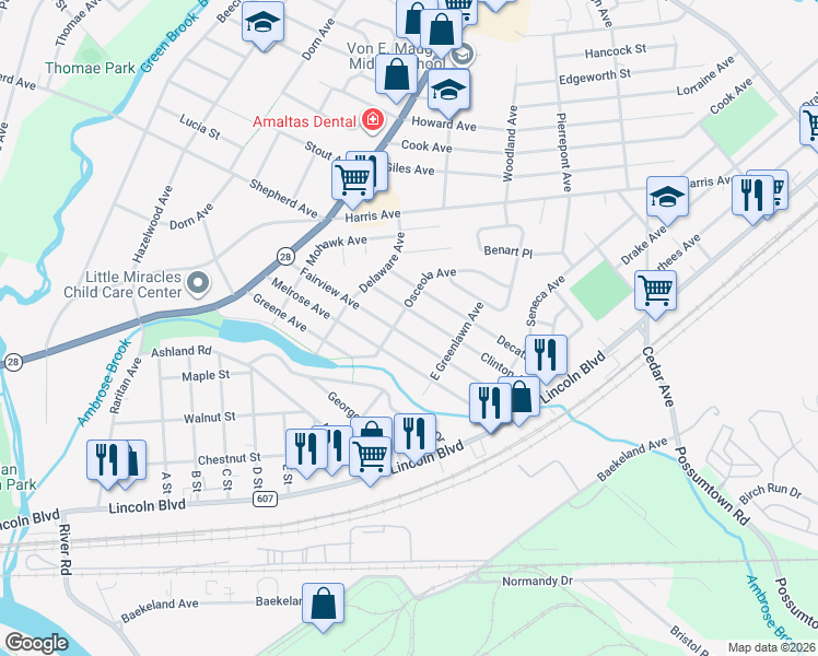 map of restaurants, bars, coffee shops, grocery stores, and more near 408 Fairview Avenue in Middlesex