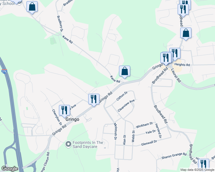 map of restaurants, bars, coffee shops, grocery stores, and more near 1116 Gringo Road in Aliquippa
