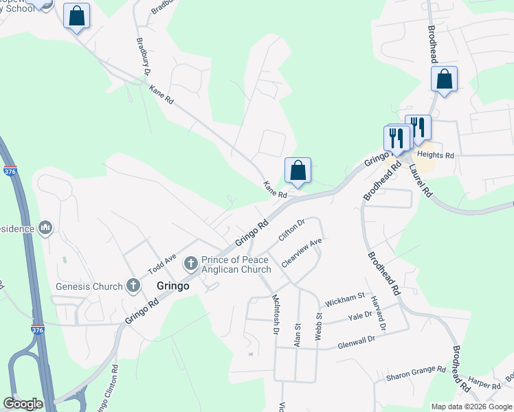map of restaurants, bars, coffee shops, grocery stores, and more near 1116 Gringo Road in Aliquippa