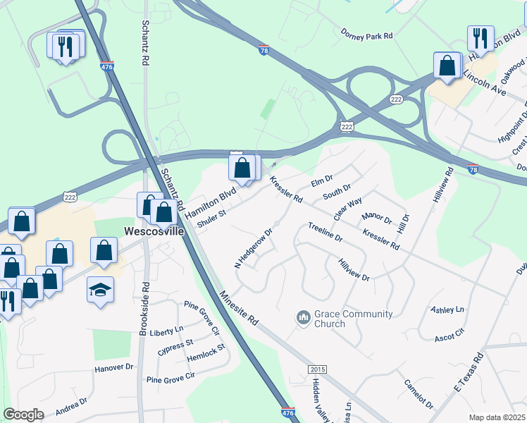map of restaurants, bars, coffee shops, grocery stores, and more near 867 Cold Spring Road in Allentown