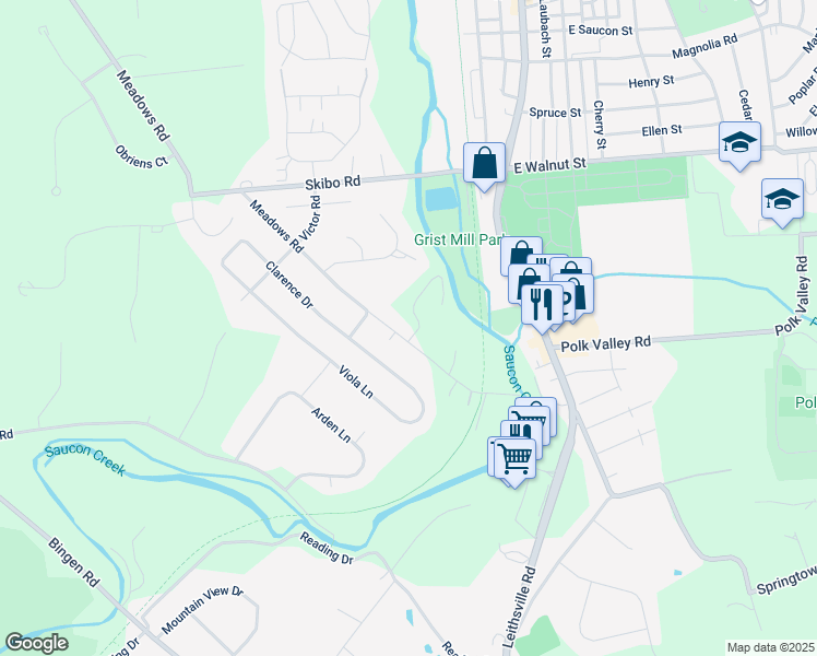 map of restaurants, bars, coffee shops, grocery stores, and more near 1811 Meadows Rd in Hellertown
