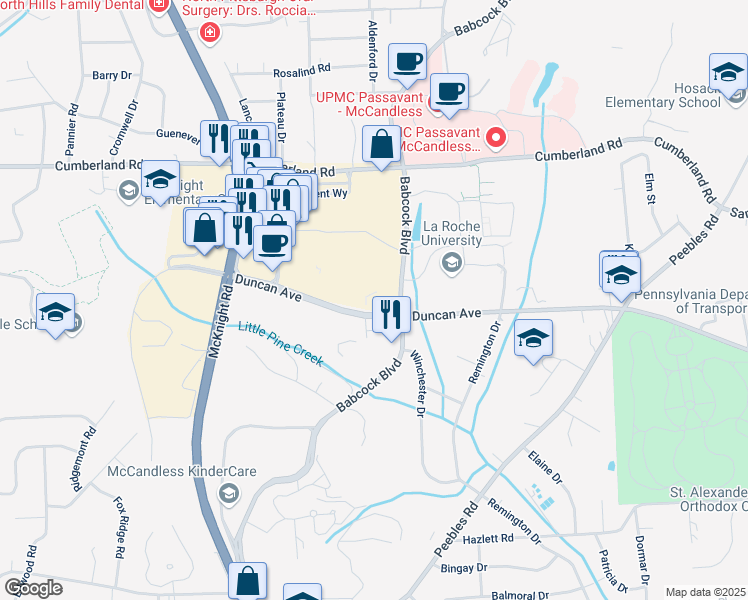 map of restaurants, bars, coffee shops, grocery stores, and more near 701 Duncan Avenue in Pittsburgh