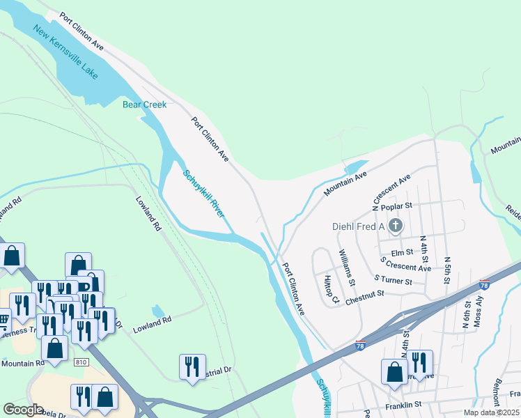 map of restaurants, bars, coffee shops, grocery stores, and more near 731 Port Clinton Avenue in Hamburg