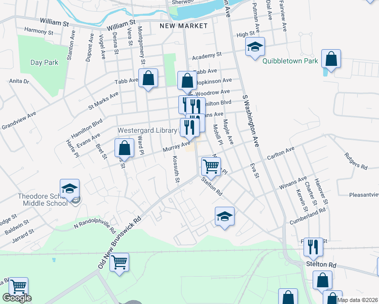 map of restaurants, bars, coffee shops, grocery stores, and more near 216 Stelton Road in Piscataway