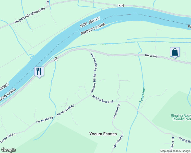 map of restaurants, bars, coffee shops, grocery stores, and more near 1838 Narrows Hill Road in Upper Black Eddy
