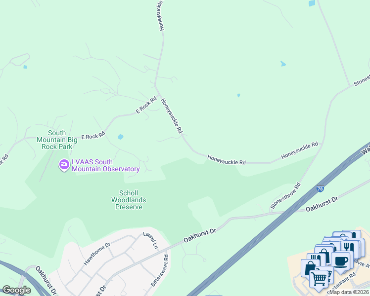 map of restaurants, bars, coffee shops, grocery stores, and more near 3112 Honeysuckle Road in Bethlehem