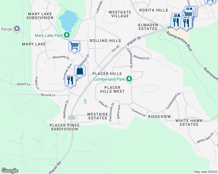 map of restaurants, bars, coffee shops, grocery stores, and more near 4125 Remington Drive in Redding