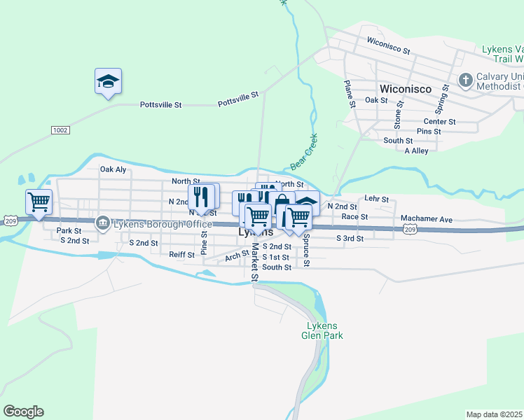 map of restaurants, bars, coffee shops, grocery stores, and more near 407 Market Street in Lykens